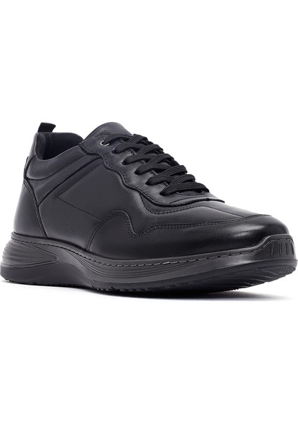Erkek Siyah Bağcıklı Deri Casual Sneaker 25WFD675818
