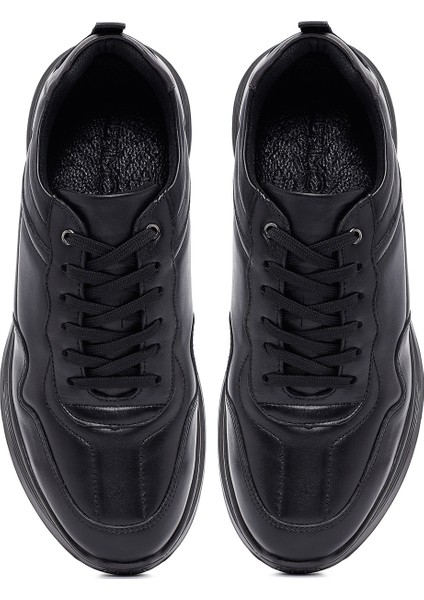 Erkek Siyah Bağcıklı Deri Casual Sneaker 25WFD675818