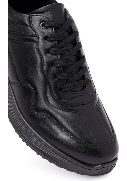 Erkek Siyah Bağcıklı Deri Casual Sneaker 25WFD675818