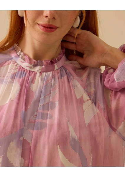 11037 Sıfır Yaka Kol Ucu Lastikli Arkası Fermuarlı Altı Kat Detaylı Desenli Elbise #03-25# fırsatları