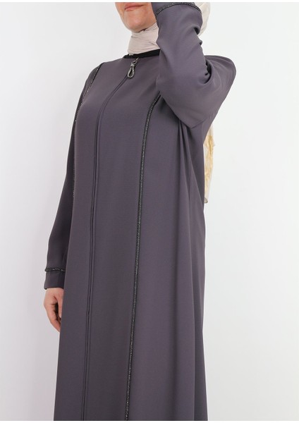 5040 Ferace Önden Fermuarlı Önü ve Yanları Taş Işlemeli Özen Gün Ferace Qys Ferace #24-053 fiyatları