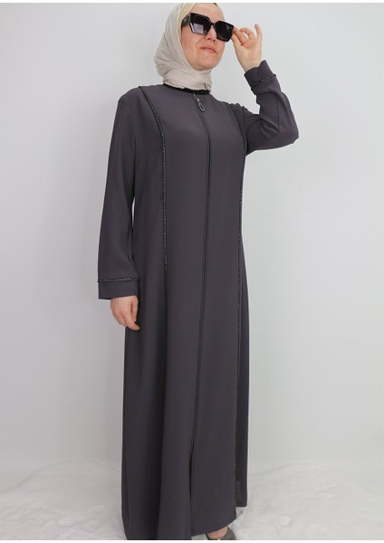 5040 Ferace Önden Fermuarlı Önü ve Yanları Taş Işlemeli Özen Gün Ferace Qys Ferace #24-053 fırsatları