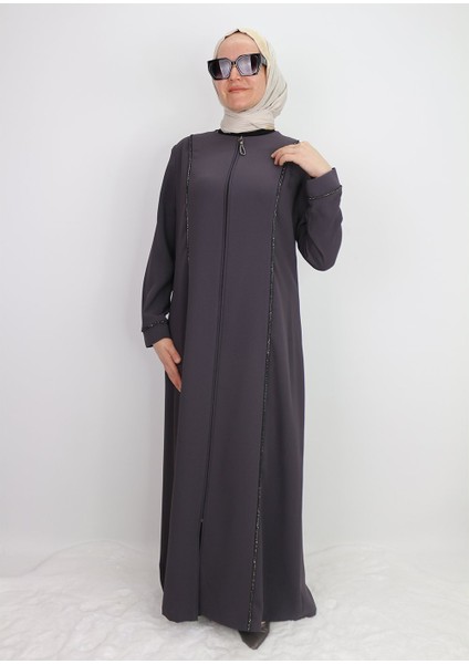 5040 Ferace Önden Fermuarlı Önü ve Yanları Taş Işlemeli Özen Gün Ferace Qys Ferace #24-053 indirimleri