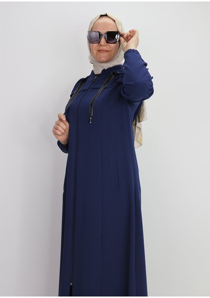 4048KOLLARI Şerit Detaylı Kol Ucu Lastikli Kapüşonlu Ferace #23-01# Qys 4048 Ferace fırsatları