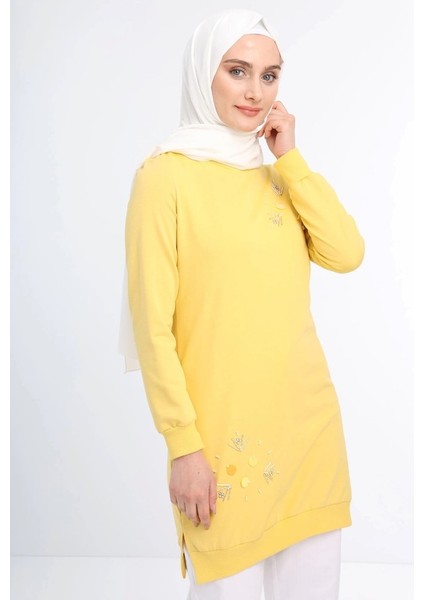 1503 Göğüs ve Bel Taş Işlemeli ve Boncuk Detaylı 2 Iplik Sweat Qys Sweat 1503 #23-05# modelleri