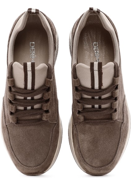 Kadın Vizon Bağcıklı Kalın Tabanlı Süet Deri Sneaker 25AFD500710