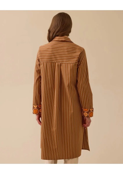 1001 Önü Düğmeli Kolu Desenli Kat Detaylı Kol Ucu Desenli Çizgili Gömlek #03-25# fiyatları