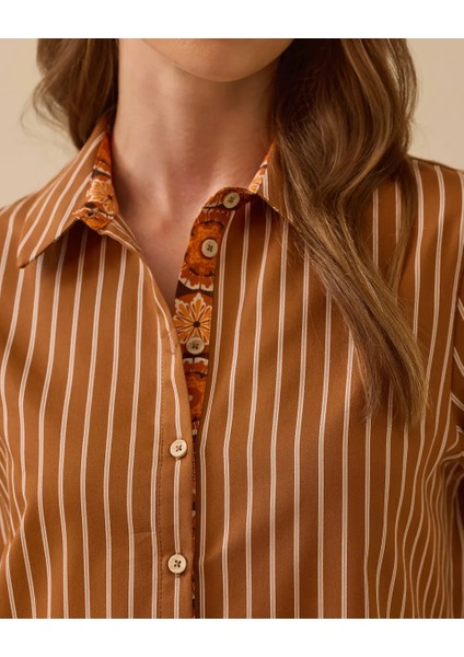 1001 Önü Düğmeli Kolu Desenli Kat Detaylı Kol Ucu Desenli Çizgili Gömlek #03-25# modelleri