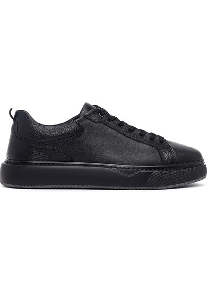 Erkek Siyah Bağcıklı Kalın Tabanlı Deri Sneaker 25WFD675014