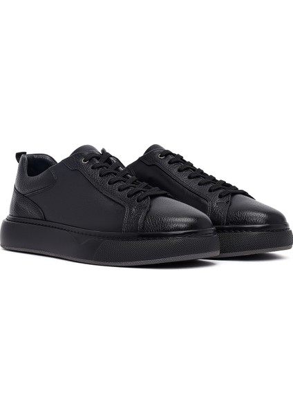 Erkek Siyah Bağcıklı Kalın Tabanlı Deri Sneaker 25WFD675014 modelleri