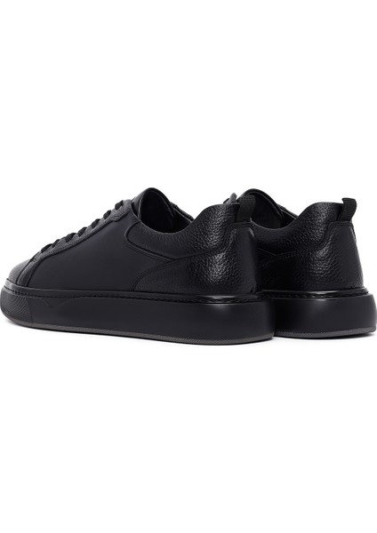 Erkek Siyah Bağcıklı Kalın Tabanlı Deri Sneaker 25WFD675014 indirimleri
