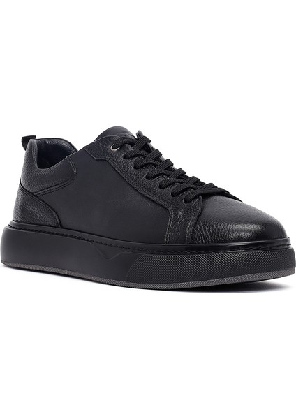 Erkek Siyah Bağcıklı Kalın Tabanlı Deri Sneaker 25WFD675014