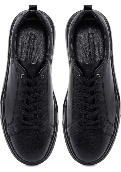 Erkek Siyah Bağcıklı Kalın Tabanlı Deri Sneaker 25WFD675014