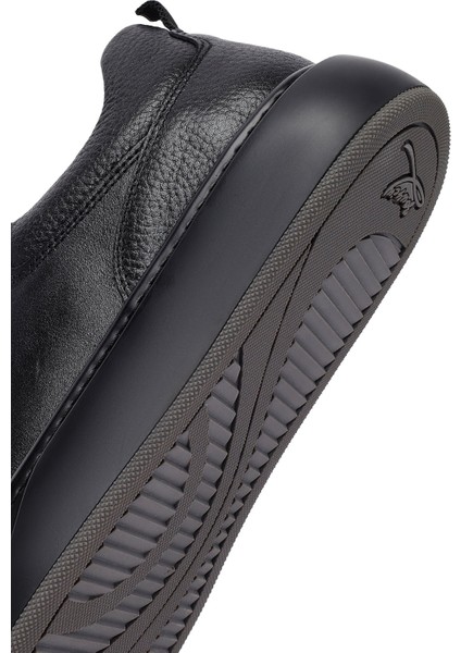 Erkek Siyah Bağcıklı Kalın Tabanlı Deri Sneaker 25WFD675014