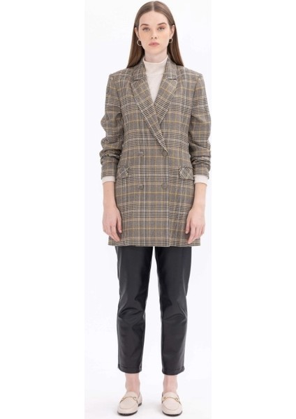 1028 Kare Desenli Kruvaze Yakalı Cep Kapaklı Ceketgünlük Ceket 11231205401028 Qks Günlük Ceket #23-10#