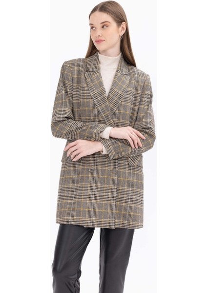 1028 Kare Desenli Kruvaze Yakalı Cep Kapaklı Ceketgünlük Ceket 11231205401028 Qks Günlük Ceket #23-10# modelleri