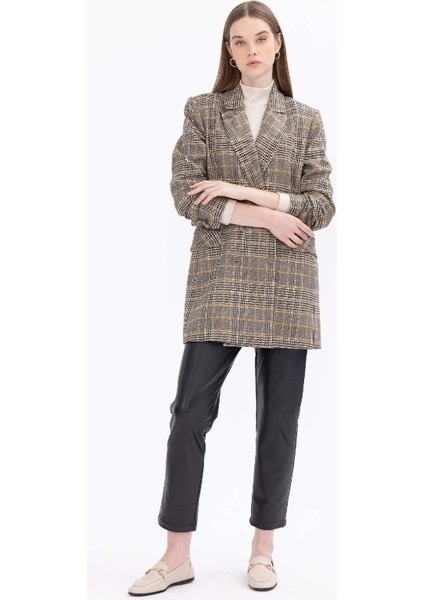 1028 Kare Desenli Kruvaze Yakalı Cep Kapaklı Ceketgünlük Ceket 11231205401028 Qks Günlük Ceket #23-10# fırsatları