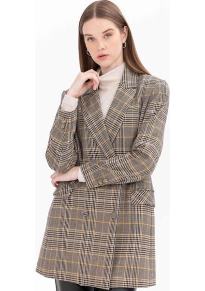 1028 Kare Desenli Kruvaze Yakalı Cep Kapaklı Ceketgünlük Ceket 11231205401028 Qks Günlük Ceket #23-10# indirimleri