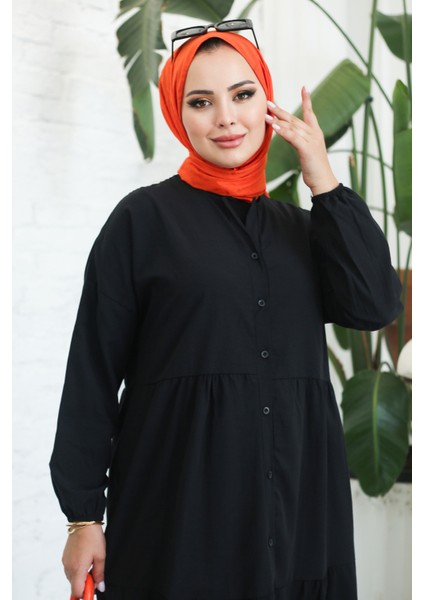 Büzgülü Pat Detaylı Elbise Siyah - 27293 modelleri