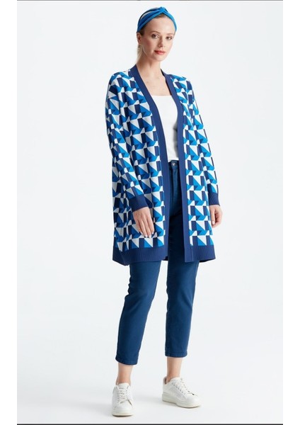 21153 Geometrik Desenli Rayon Hırka Qks Hırka 21153 #23-10#