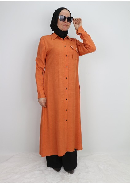 1633 Tunik Önden Düğmeli Beli Bağlamalı Cebi Taşlı Tunik Qys Tunik #247-03# fiyatları
