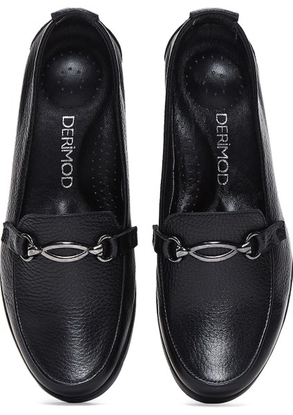 Kadın Siyah Toka Detaylı Dolgu Topuklu Deri Loafer 25AFD4122FT