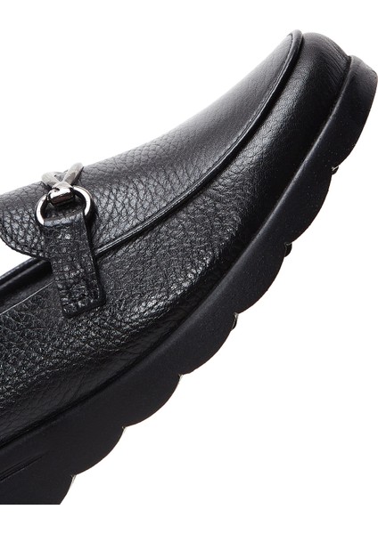 Kadın Siyah Toka Detaylı Dolgu Topuklu Deri Loafer 25AFD4122FT