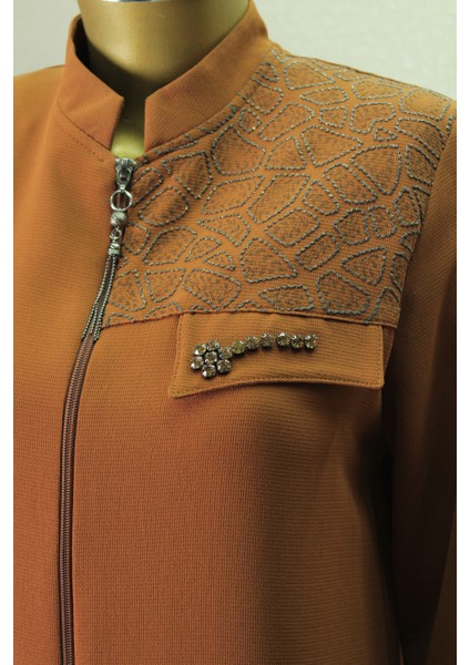 5006 Önü Fermuarlı Omzu ve Cebi Taş Detaylı Kol Ucu Lastikli Hakim Yaka Kap Qys Kap 5006 #G23-04# modelleri