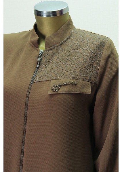 5006 Önü Fermuarlı Omzu ve Cebi Taş Detaylı Kol Ucu Lastikli Hakim Yaka Kap Qys Kap 5006 #G23-04# modelleri