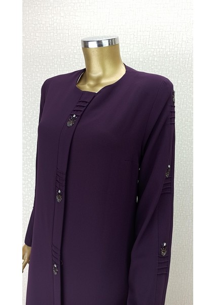 4079ÖNÜ ve Kolları Taş Detaylı Sıfır Yaka Boydan Ferace Qys 4079 #23-01# modelleri