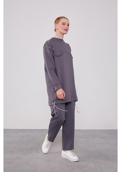 140254 Göğüs Kısmı Cep Detaylı Omuz Taş Detaylı Etek Ucu Ip Detay 2'li Spor Takım Qks fiyatları