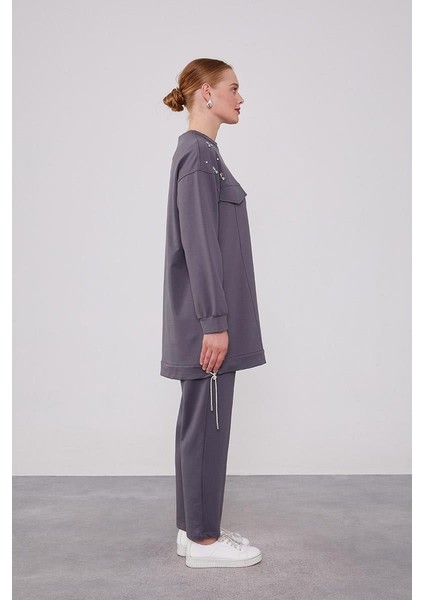 140254 Göğüs Kısmı Cep Detaylı Omuz Taş Detaylı Etek Ucu Ip Detay 2'li Spor Takım Qks indirimleri