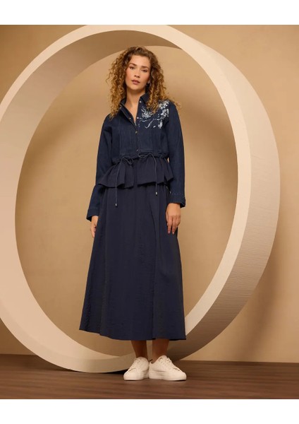 1003 Önden Çıt Çıt Kapamalı Fermuarlı Jean Ceket Qks