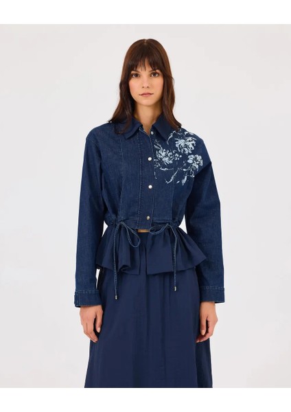 1003 Önden Çıt Çıt Kapamalı Fermuarlı Jean Ceket Qks fırsatları