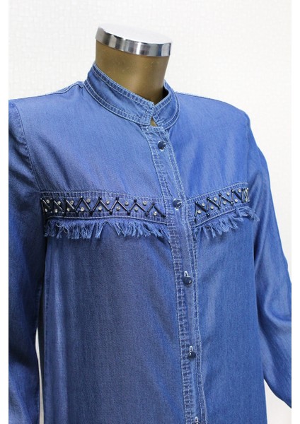 61050 Tunik Önden Düğmeli Göğüs Kısmı Püskül ve Taş Detaylı Tunik Qys Tunk #24-05# modelleri