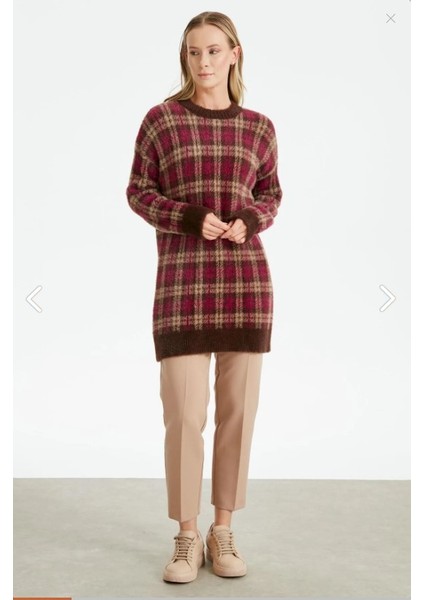 21509 Ekose Desnli Triko Mink Tunik Qks Tunik 21509 #23-12# modelleri