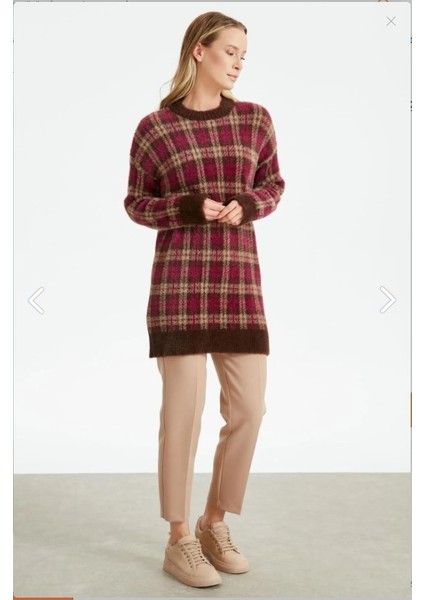 21509 Ekose Desnli Triko Mink Tunik Qks Tunik 21509 #23-12# fırsatları