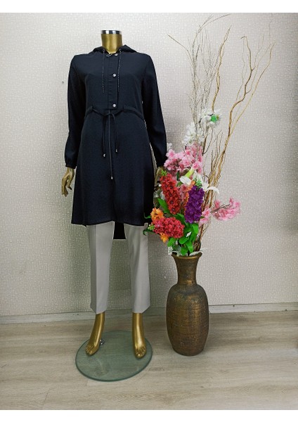 5147GİY Çık Beli Baplamalı Yakası Zincir Önü Düğme Detaylı Kapüşonlu Kap Qys Kap 5147 #22-09#