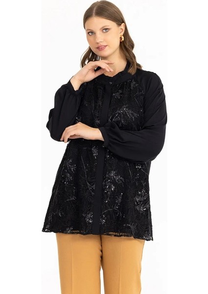 Büyük Beden Dantel Detaylıı Gömlek Tunik Qks 221201001 Şık Gömlek Tunik #22-09# fiyatları