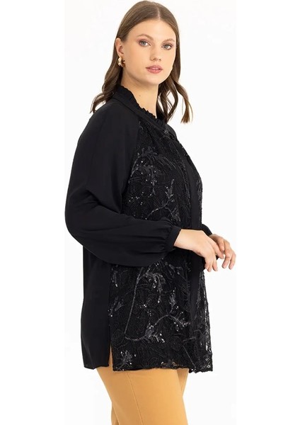 Büyük Beden Dantel Detaylıı Gömlek Tunik Qks 221201001 Şık Gömlek Tunik #22-09# modelleri