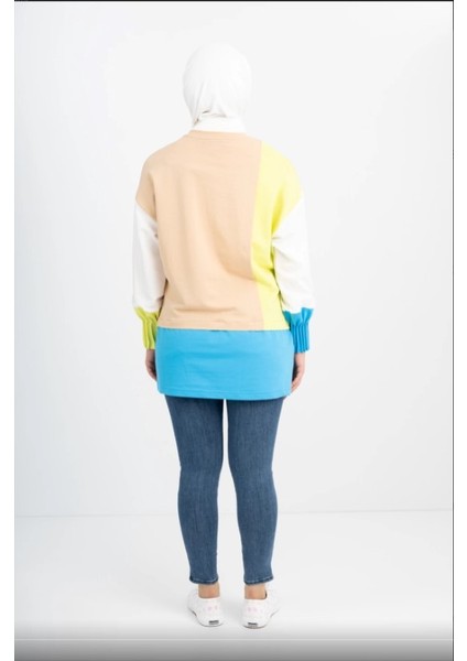 6070 Önü Başkı Detaylı Sıfır Yaka Kolları Pilise Detaylı Sweat Qys Sweat 6070 #23-05# modelleri