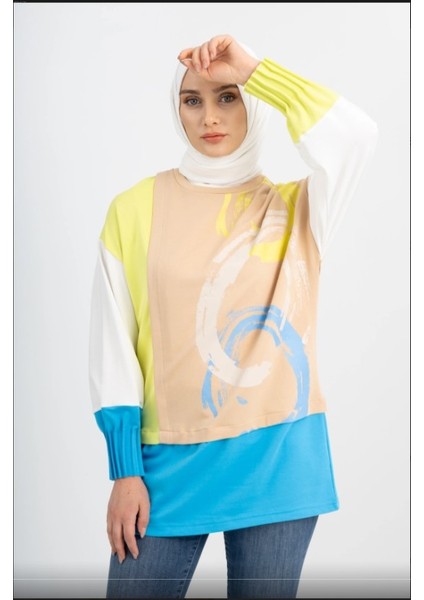 6070 Önü Başkı Detaylı Sıfır Yaka Kolları Pilise Detaylı Sweat Qys Sweat 6070 #23-05# fırsatları