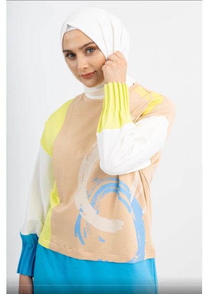 6070 Önü Başkı Detaylı Sıfır Yaka Kolları Pilise Detaylı Sweat Qys Sweat 6070 #23-05# indirimleri