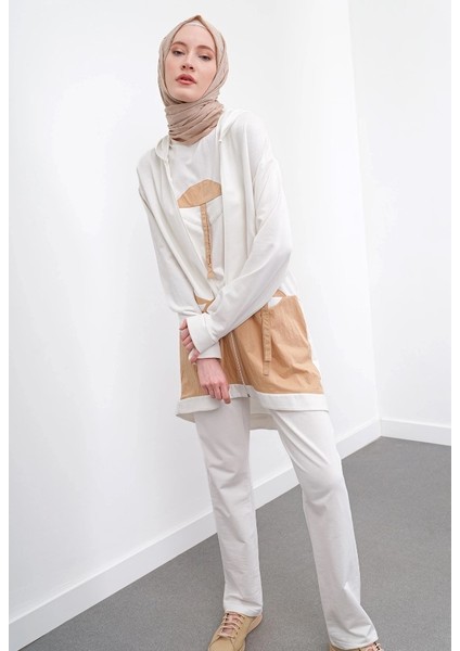 3025 Önü Fermuarlı Kapüşonlu Iç Bluzu Sıfır Kol Pantolon Beli Lastikli Üçlü Takım Qys Üçlü Takım 3025 #23-05# fırsatları