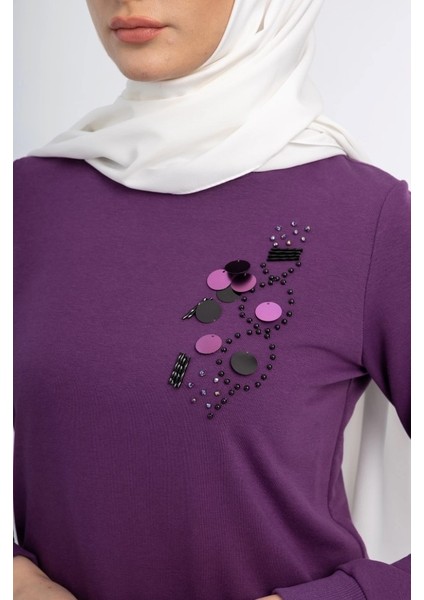 1502 Göğüsü Boncuk ve Pul Detaylı Iki Iplik Uzun Sweat Qys Iki Iplik Sweat 1503 #23-05# indirimleri