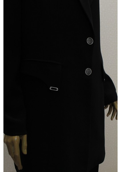 7032 Ceket Önden Çüft Düğmeli Iç Bluz Sıfır Koluu Pantolonun Blei Yarım Lastikli 3 Lü Takım Qys Takım #24-033