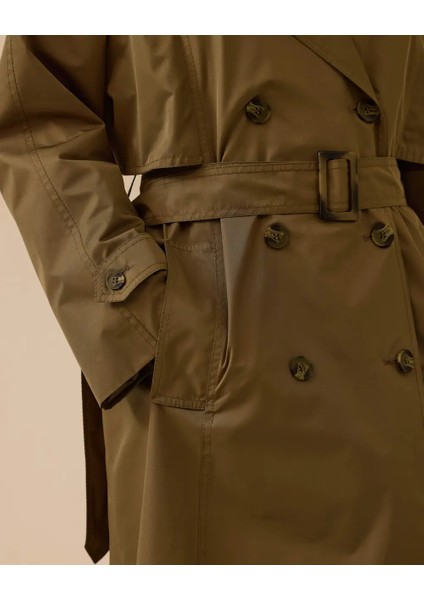 10002 Kruvaze Yaka Önden Düğmeli Beli Kemerli Kolları Manşetli Günlük Trençkot #03-25# modelleri