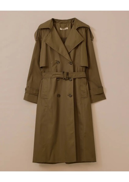 10002 Kruvaze Yaka Önden Düğmeli Beli Kemerli Kolları Manşetli Günlük Trençkot #03-25# fırsatları