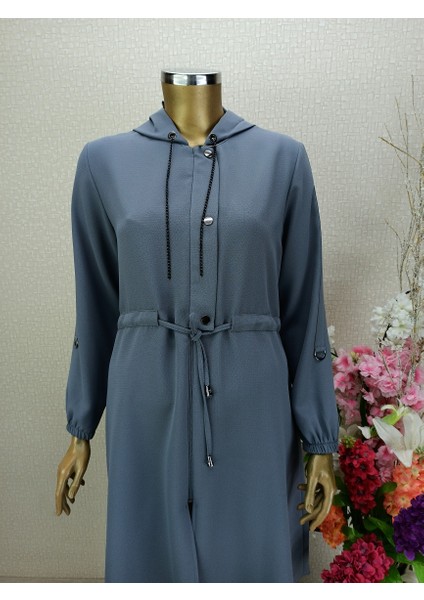 5147GİY Çık Beli Baplamalı Yakası Zincir Önü Düğme Detaylı Kapüşonlu Kap Qys Kap 5147 #22-09# fırsatları