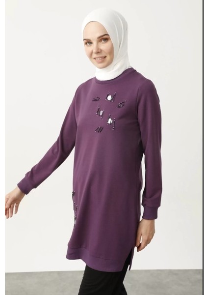 1503 Göğüs ve Bel Taş Işlemeli ve Boncuk Detaylı 2 Iplik Sweat Qys Sweat 1503 #23-05# fırsatları